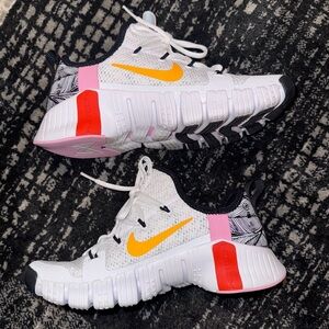 Nike Free Metcon 3-White and Orange Athletic Shoes